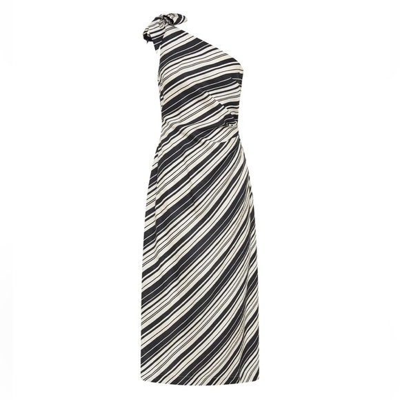 Kivari, 100% Linen Sara One-Shoulder‎ Asymmetrical
Midi Dress, Black/White, 8 - Picture 7 of 13